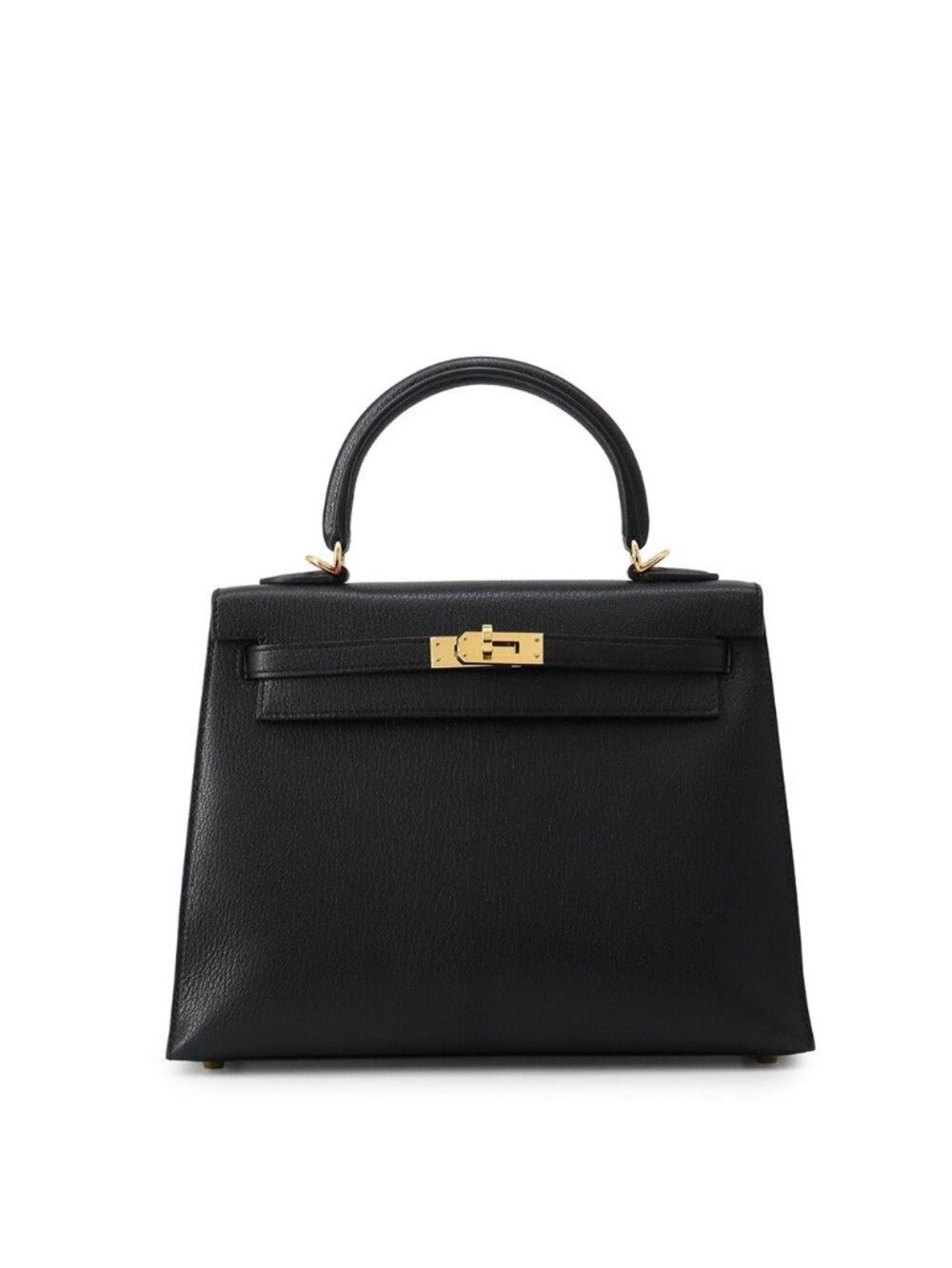 Hermes Handbag Kelly 25 Sellier Black Gold Chevre Mysore 2-Way Bag